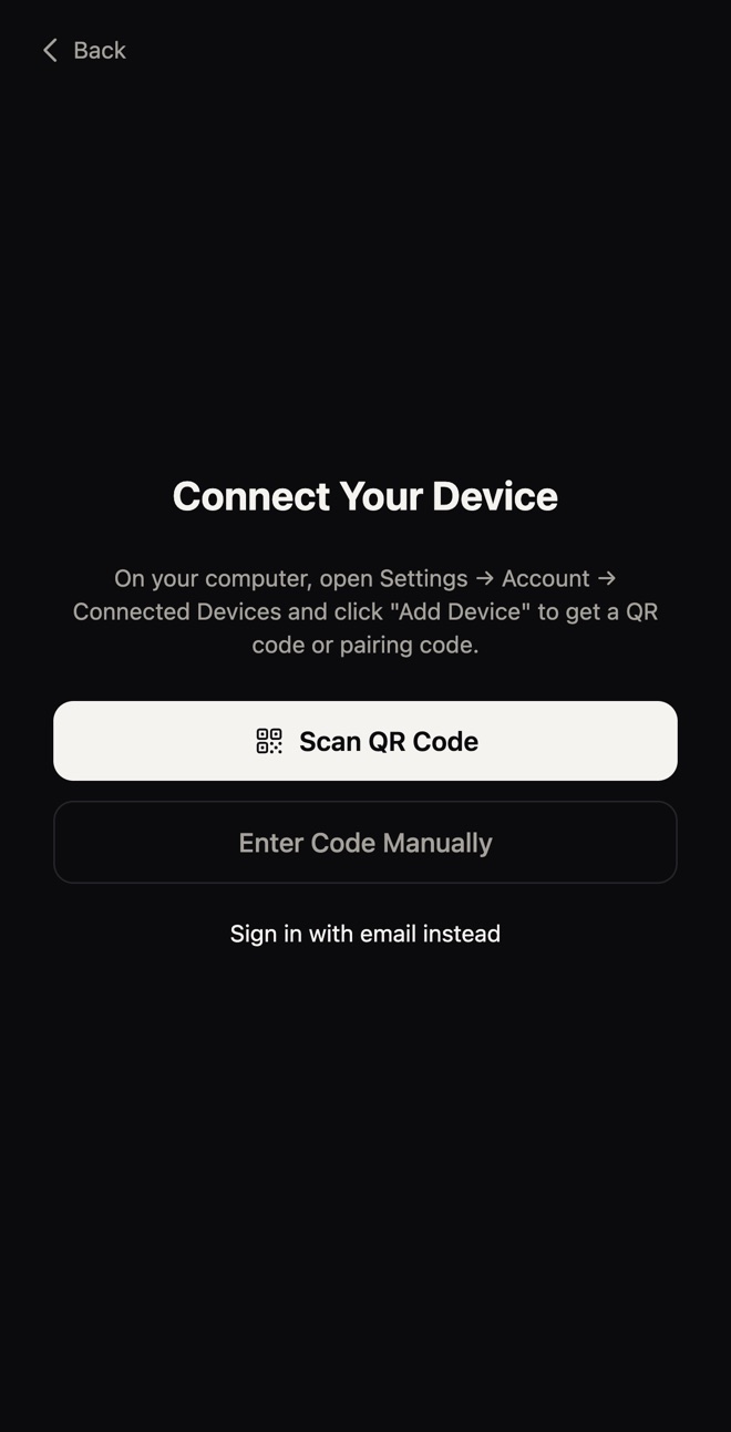 Pair your Mac by scanning a QR code from the Chataway app